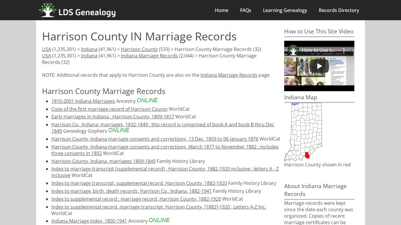 Harrison County IN Marriage Records - LDS Genealogy